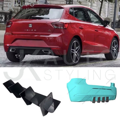 Gloss Black Rear Bumper Diffuser Blades Fins For Seat Ibiza MK5 6F 2017-2025