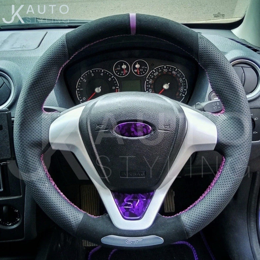 Genuine Leather + Suede Steering Wheel Cover Purple For Ford Fiesta ST MK7.5