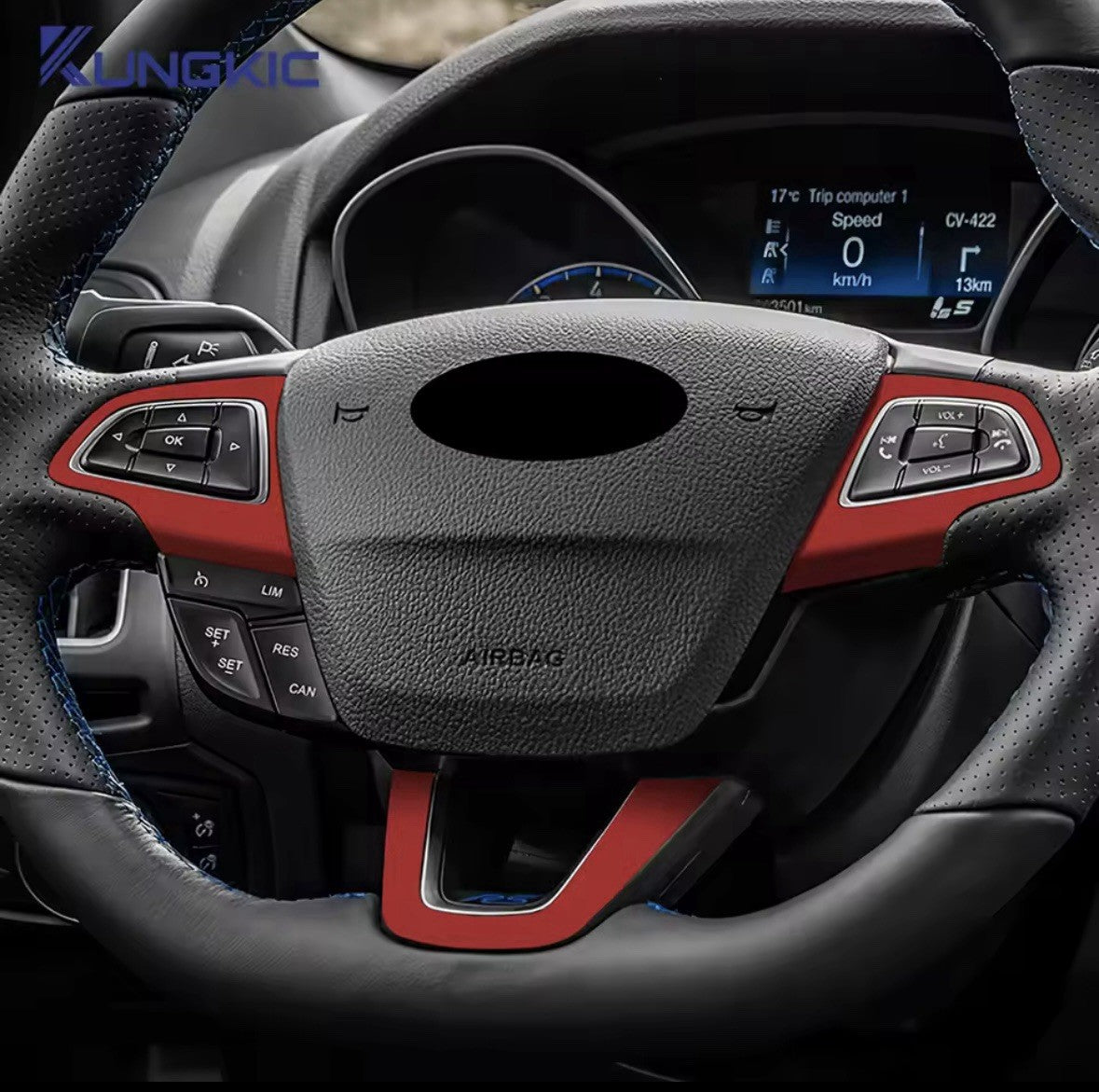Red Suede Steering Wheel Trim Cover Overlay 3pcs For Ford Focus MK3.5 2015-2018