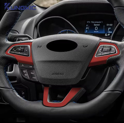 Red Suede Steering Wheel Trim Cover Overlay 3pcs For Ford Focus MK3.5 2015-2018