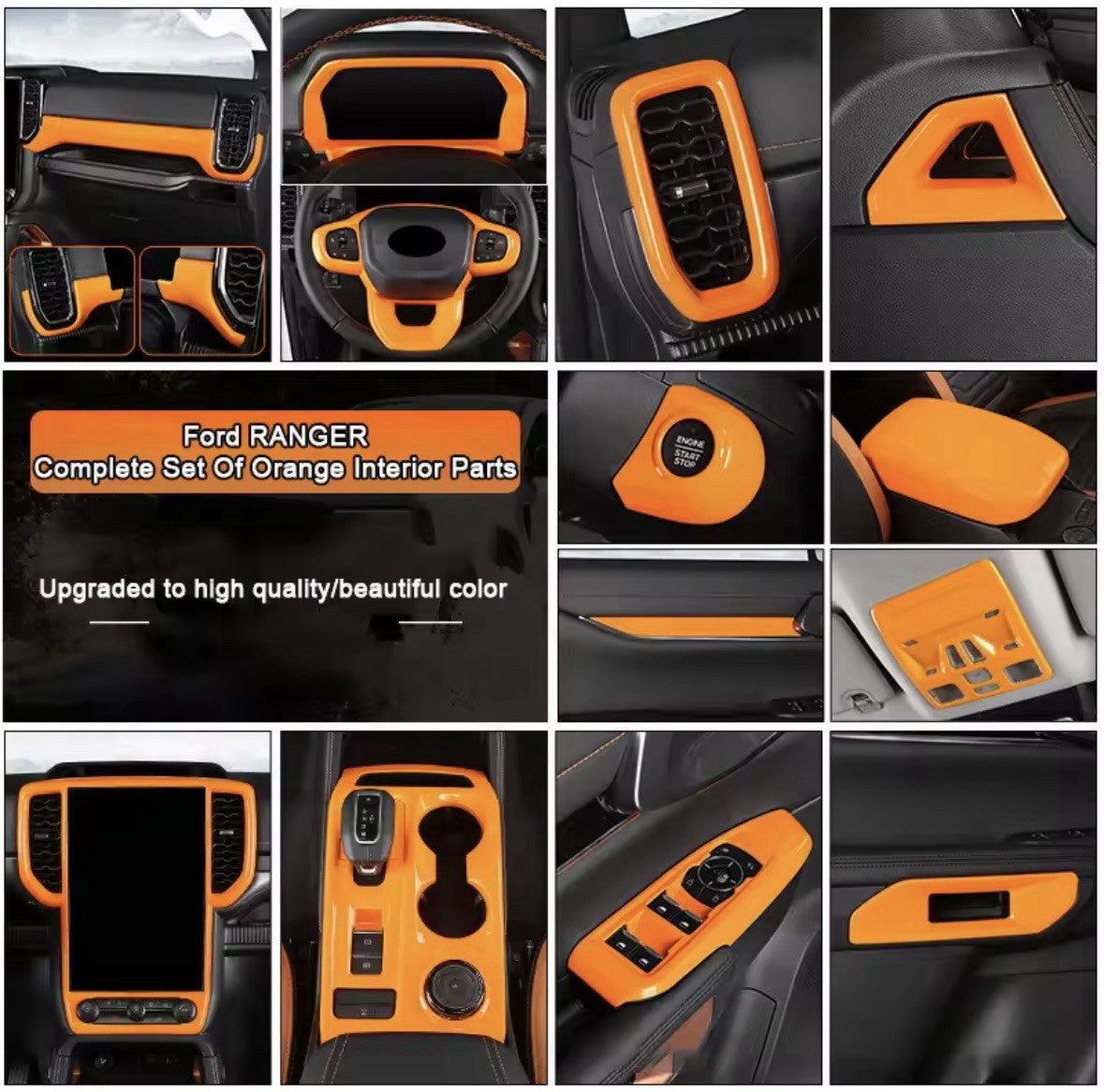 Ford Ranger Raptor Wildtrak T9 2023-2024 Orange Dashboard Side Vent Trims 2pcs