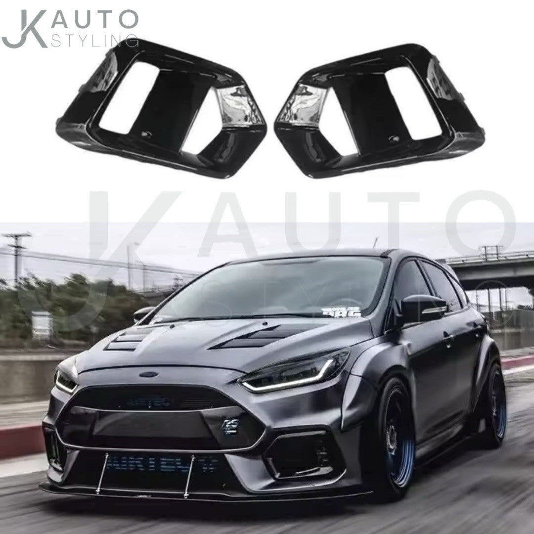 Gloss Black Front Fog Light Surround Trim Inserts For Ford Focus RS MK3.5