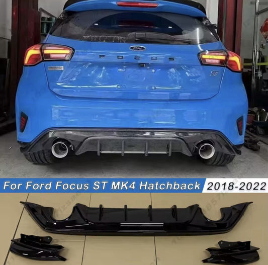 Ford Focus ST MK4 2018-2022 Gloss Black Full Rear Bumper Diffuser 3pcs Body Kit