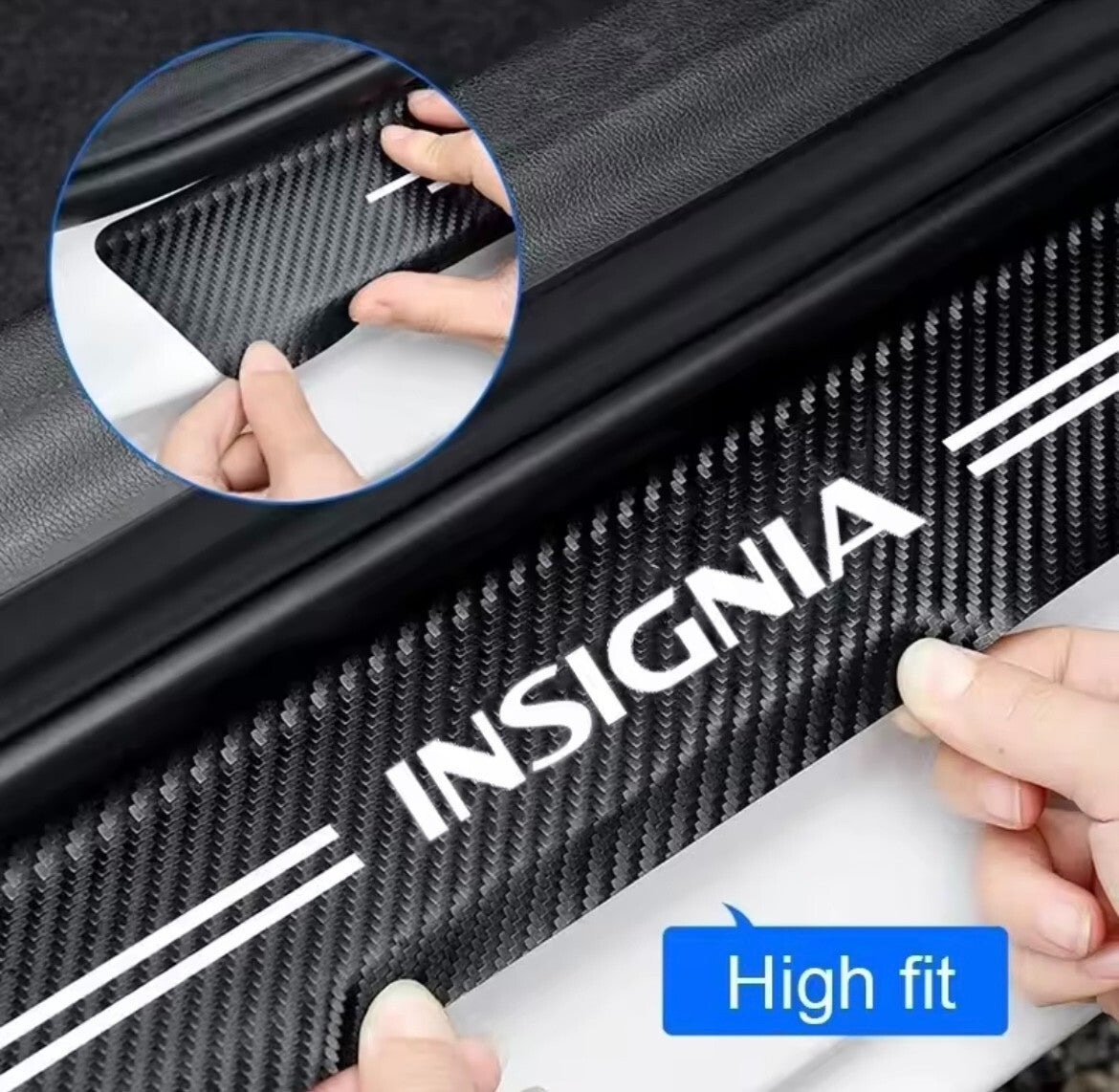 Vauxhall Insignia Carbon Fibre Effect Vinyl Adhesive Door Sill Overlay Strips x4