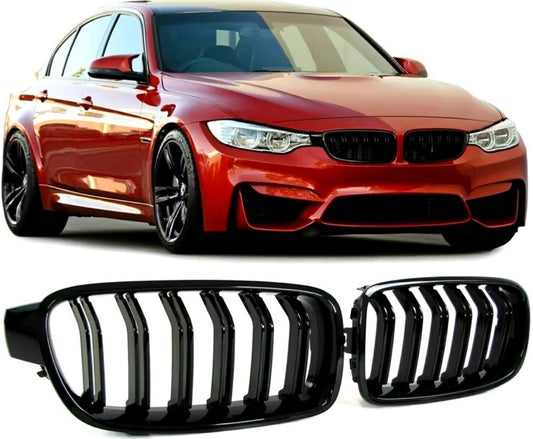BMW 3 Series F30 F31 F35 M3 Style Gloss Black Double Slat Kidney Grilles
