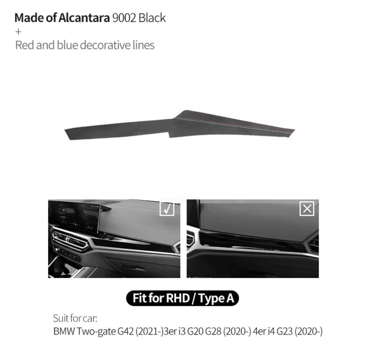 Alcantara Dashboard Trim Overlay For BMW 2 3 4 Series G42 G20 G28 G23 RHD