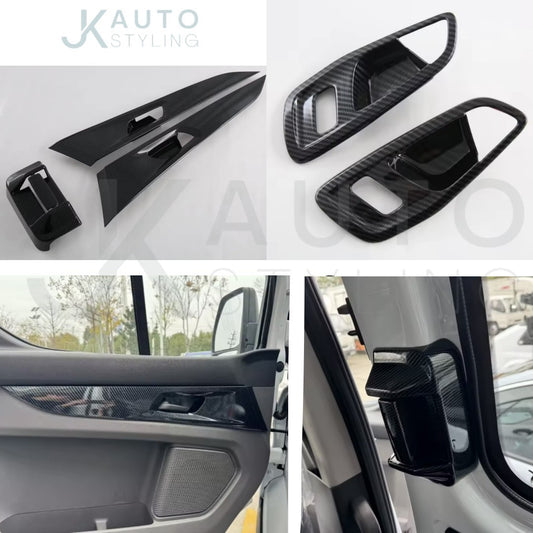 2024 Carbon Fibre Interior Door Handle & Door Card Trim Set For Ford Transit 2023