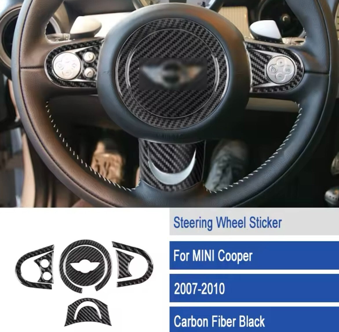Mini Cooper 2007-2010 Carbon Fibre Full Steering Wheel Trim Cover Set 9 Piece