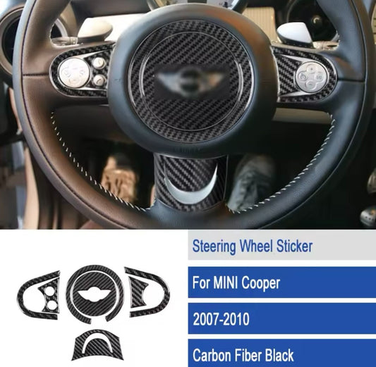 Mini Cooper 2007-2010 Carbon Fibre Full Steering Wheel Trim Cover Set 9 Piece