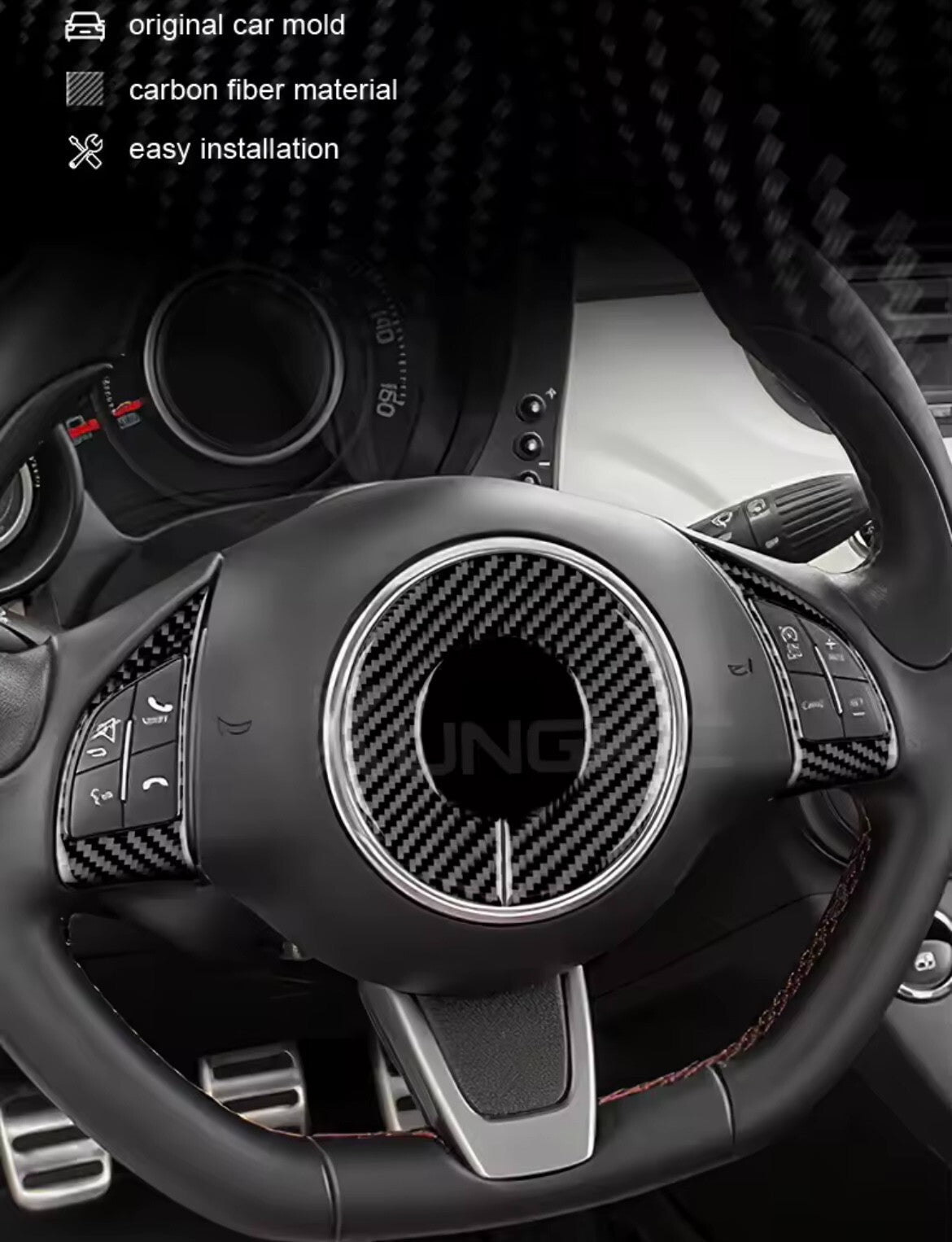 Fiat 500 Abarth 595 2012-2023 Carbon Fibre Steering Wheel Trim 3pcs