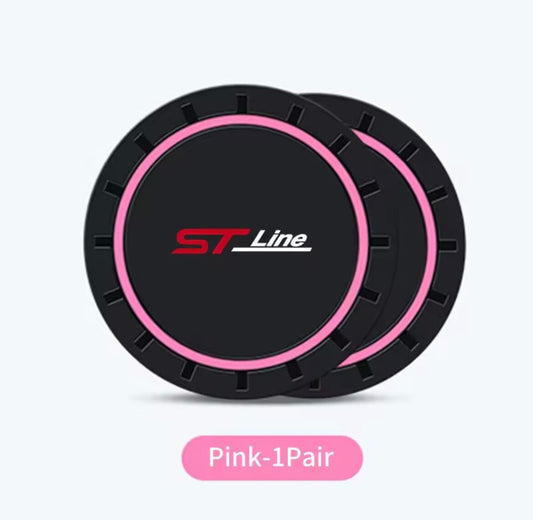 Ford Fiesta Focus ST Line Anti-Slip Drink Coaster Cupholder Mats Black Pink 2pcs