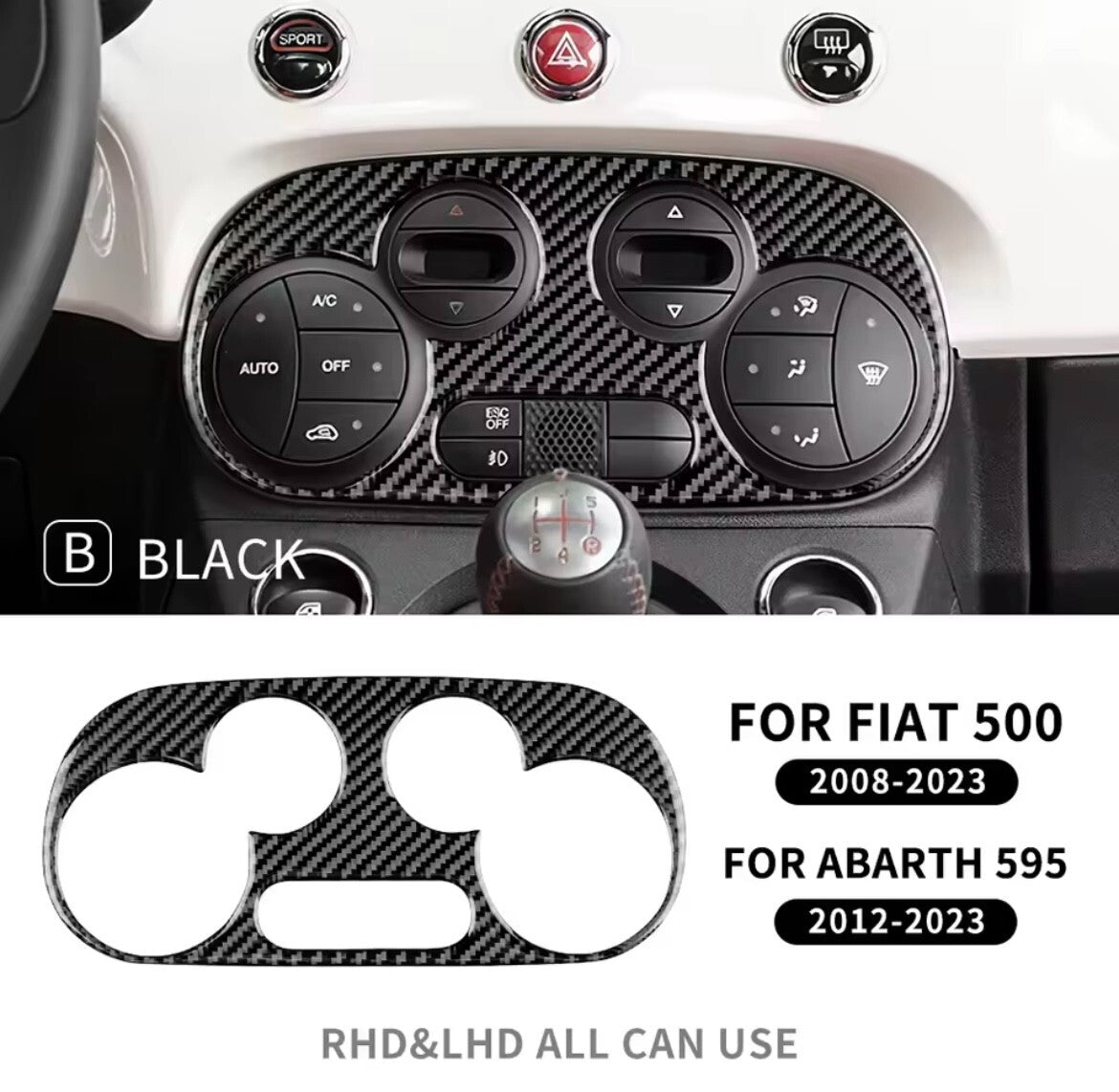 Fiat 500 Abarth 595 Carbon Fibre Centre Console Air Con Control Panel Trim