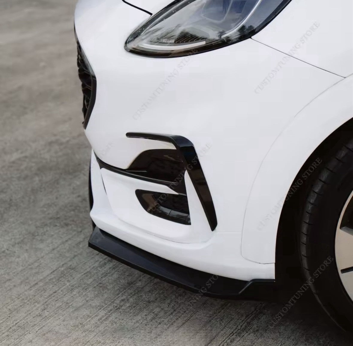 Gloss Black Front Splitter 3pcs Kit For Ford Puma ST ST Line MK1 2019-2024