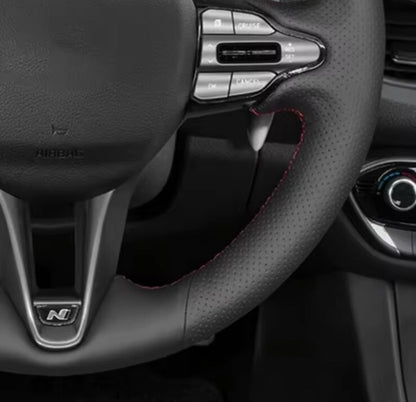 Hyundai I30 Kona Veloster N Leather Steering Wheel Cover Self Stitch Red Thread