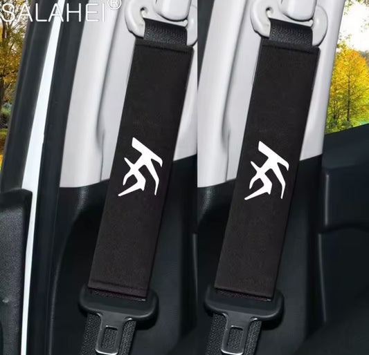 2pcs Ford KA Seatbelt Cover Shoulder Pads Black Cotton White Print KA