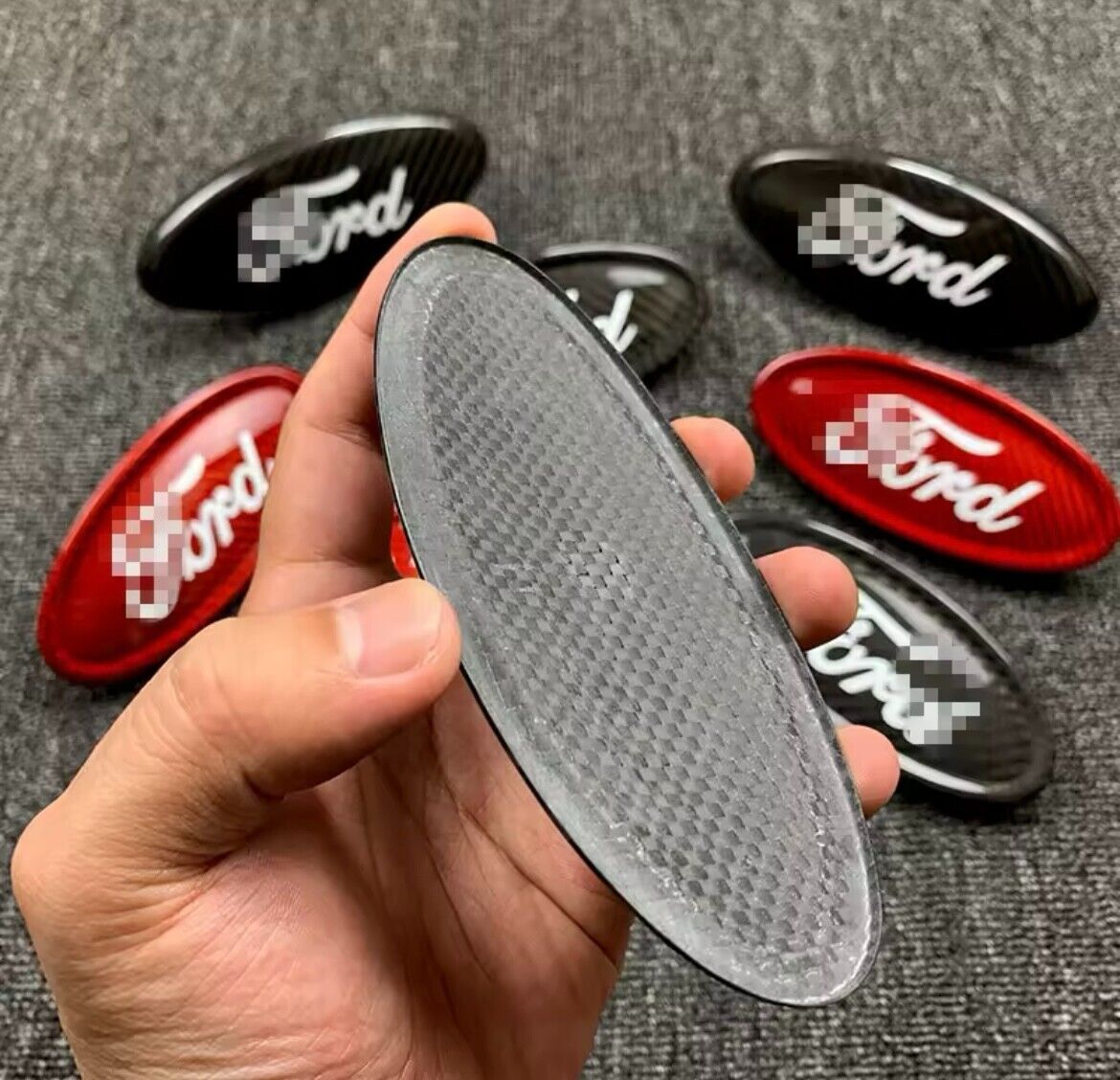 Ford Focus MK3.5 2015-2018 Genuine Carbon Fibre Front & Rear Badges Blue Logo