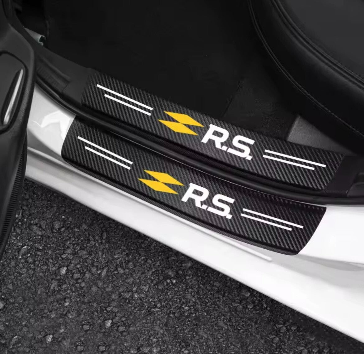 4pcs Renault RS Car Door Sill Protective Strips Overlays Vinyl Carbon Effect