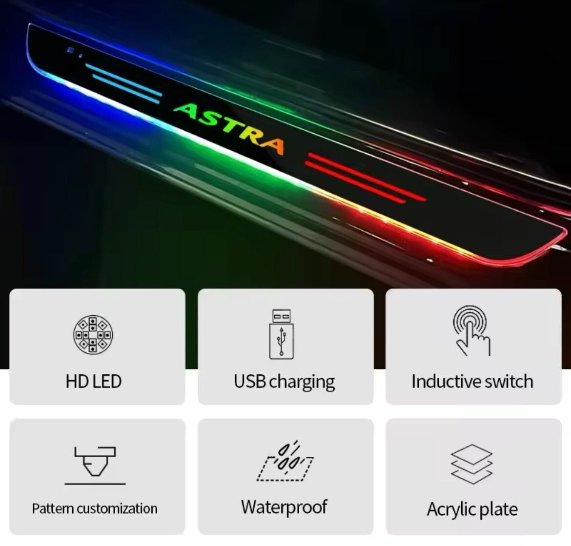Vauxhall Astra LED Colour Change Door Sill Protector Strips USB Wireless RGB