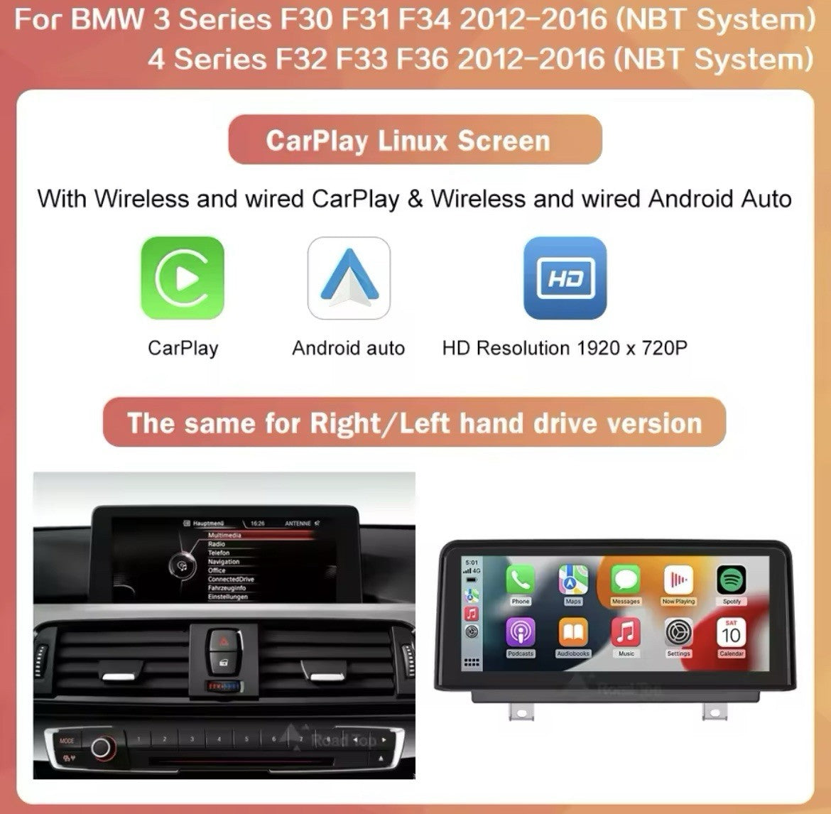 10.25" NBT Linux Screen Upgrade Carplay Android Auto For BMW 3 4 Series 2012-16