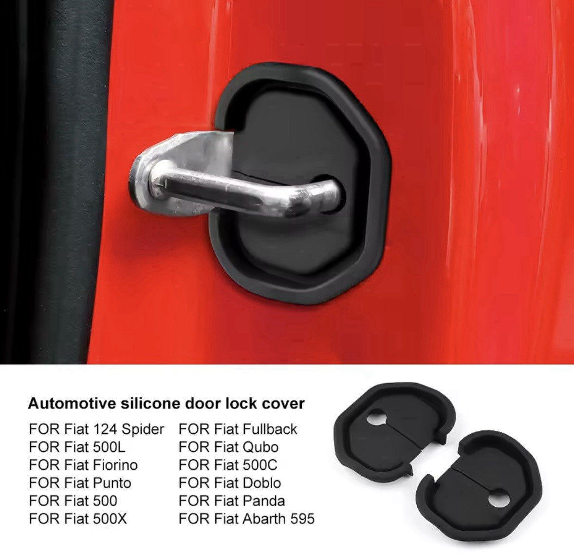 Fiat 500 Punto Abarth 595 Black Silicone Door Lock Catch Protector Covers 2pcs