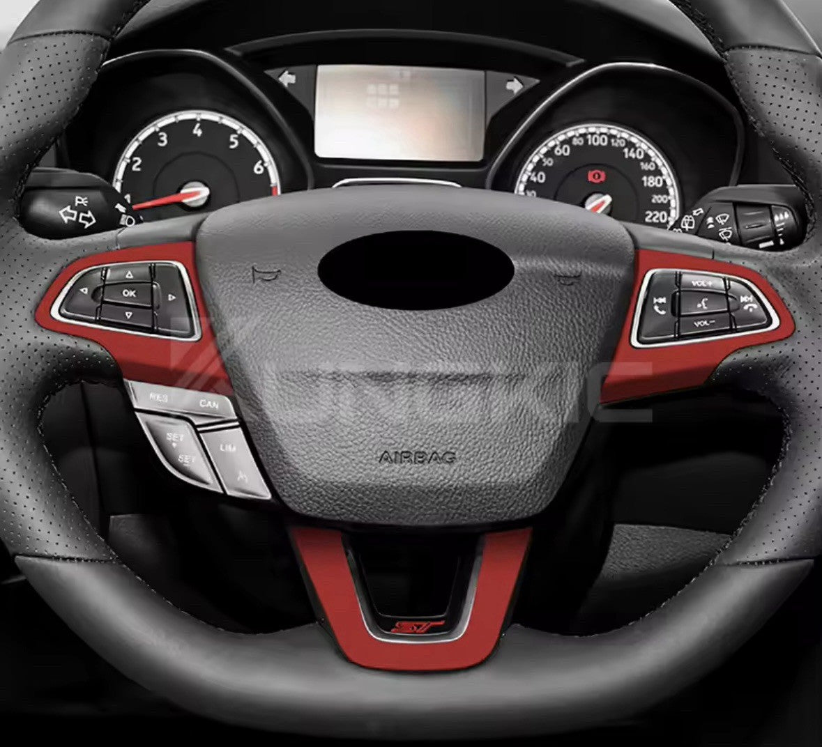 Red Suede Steering Wheel Trim Cover Overlay 3pcs For Ford Focus MK3.5 2015-2018