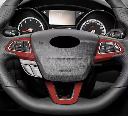 Red Suede Steering Wheel Trim Cover Overlay 3pcs For Ford Focus MK3.5 2015-2018