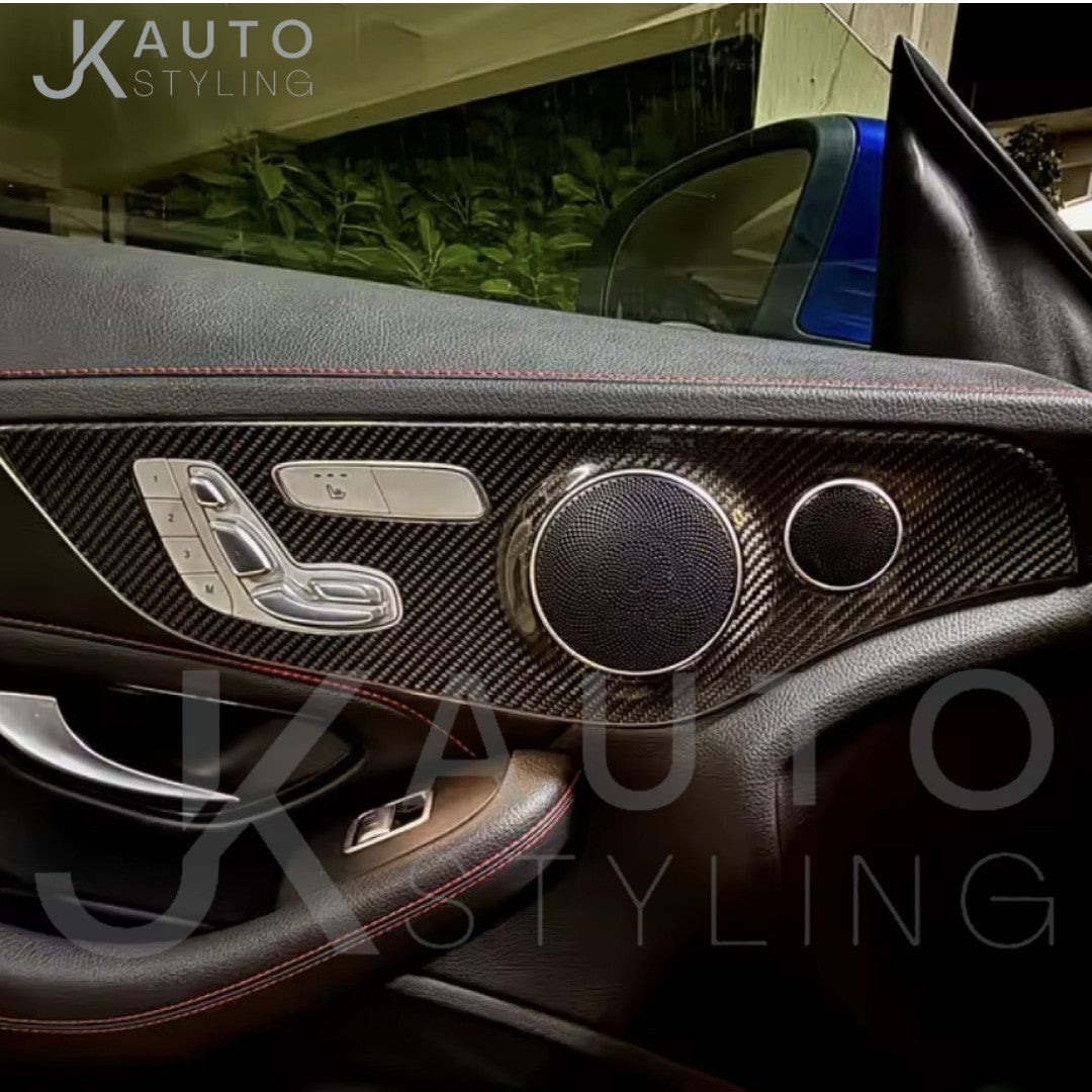 Carbon Fibre Door Card Panel Trim Cover For Mercedes C Class C205 2015-2023 - B
