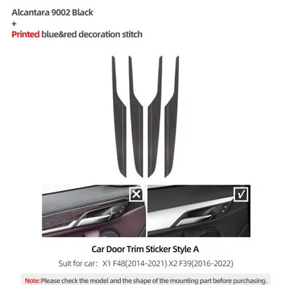 BMW X1 F48 X2 F39 2014-2022 Black Alcantara Door Card Panel Trim Covers 4pcs (A)