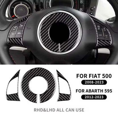 Fiat 500 Abarth 595 2012-2023 Carbon Fibre Steering Wheel Trim 3pcs