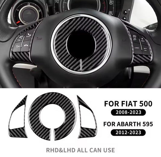 Fiat 500 Abarth 595 2012-2023 Carbon Fibre Steering Wheel Trim 3pcs