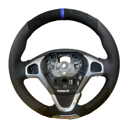 Ford Fiesta ST MK7.5 Genuine Leather + Suede Steering Wheel Cover Blue Thread