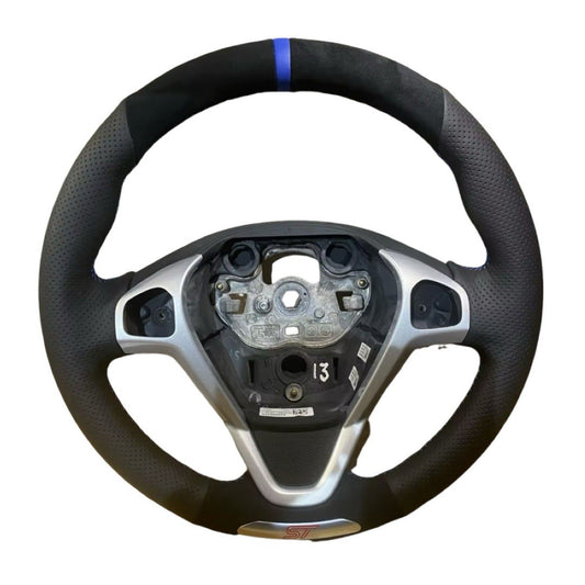 Ford Fiesta ST MK7.5 Genuine Leather + Suede Steering Wheel Cover Blue Thread