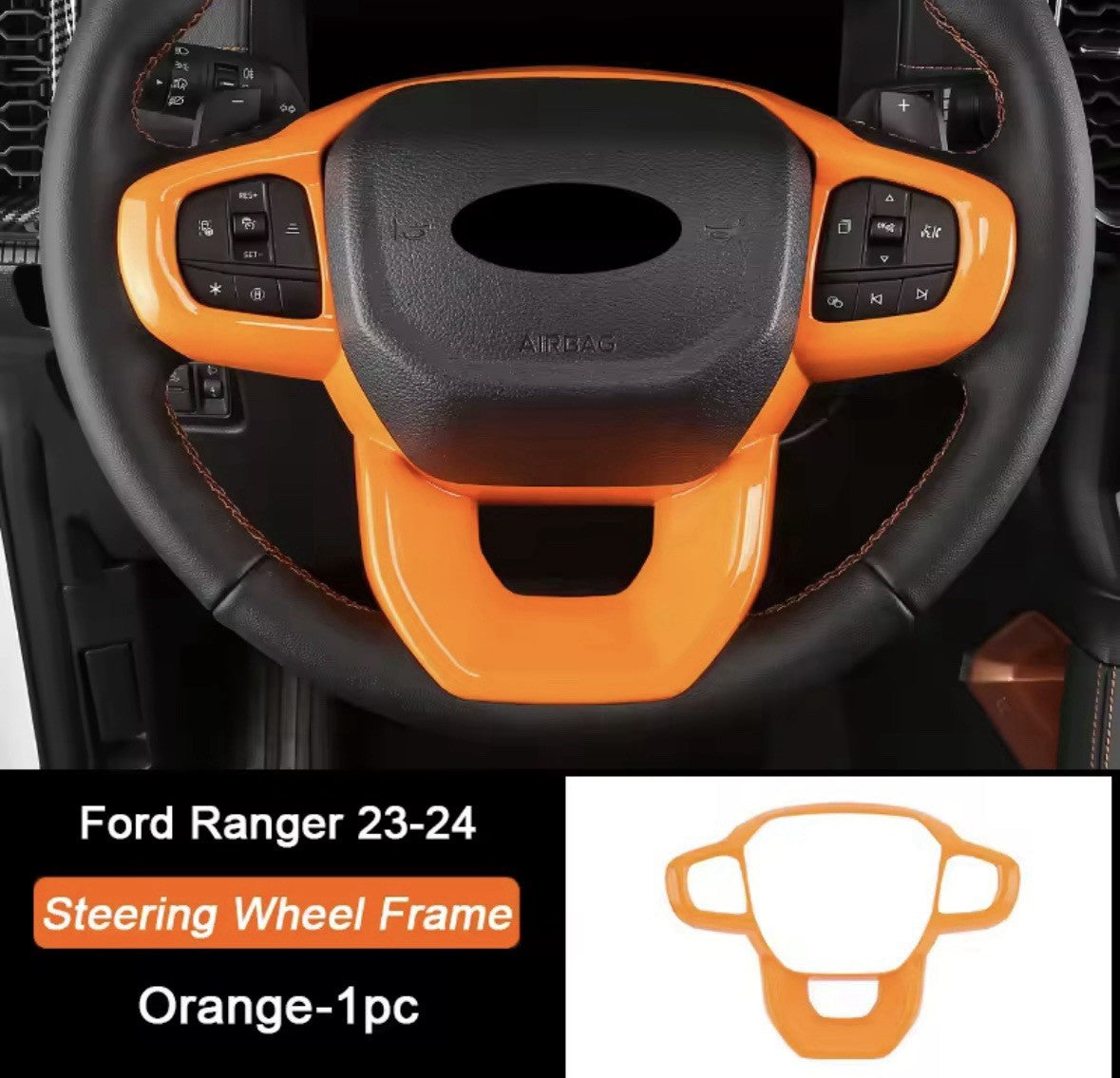 Orange Steering Wheel Trim For Ford Ranger Raptor Wildtrak T9 2023-2024
