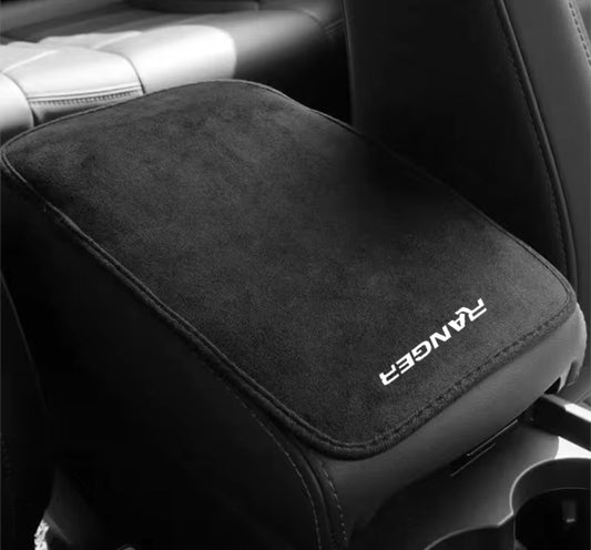 Black Suede Armrest Cover Storage Box Cushion Pad For Ford Ranger