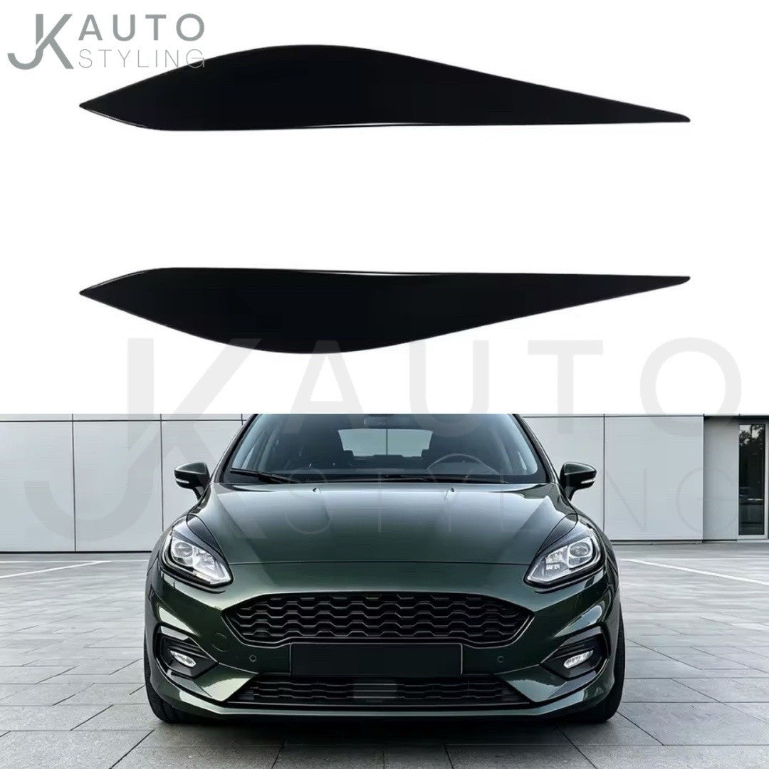 Gloss Black Headlight Eyelid Eyebrows For Ford Fiesta MK8 2017-2020 2pcs