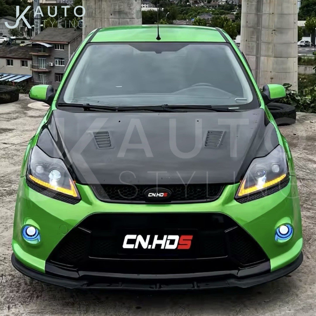 Ford Focus MK2 MK2.5 2009-2011 Gloss Black Headlight Bumper Eyelids Eyebrows 2pc
