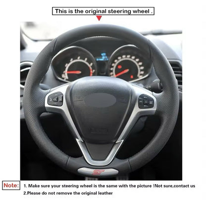 Ford Fiesta ST MK7.5 Genuine Leather + Suede Steering Wheel Cover Yellow Thread