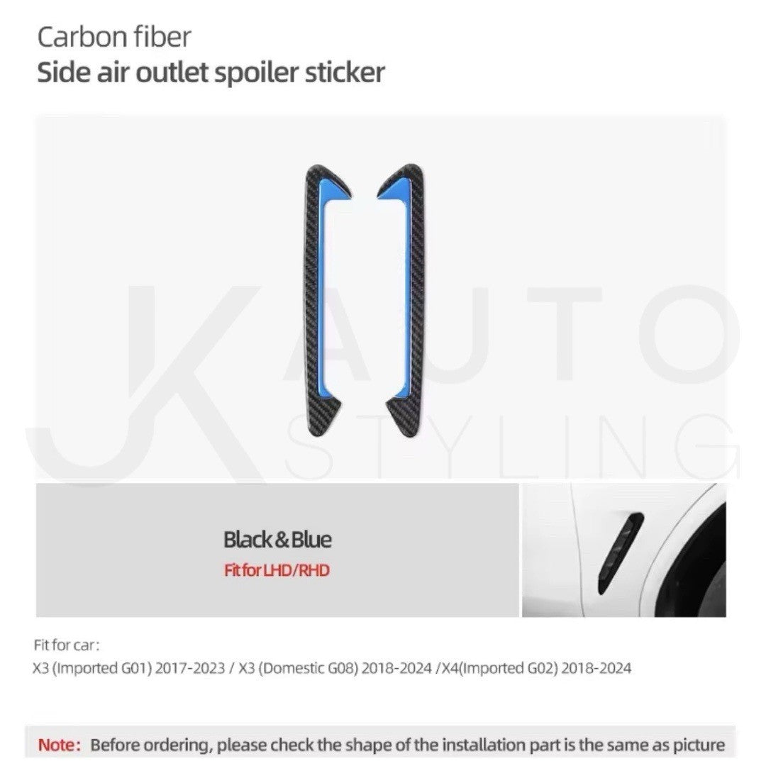 BMW X4 G02 X3 G01 2017-2024 Carbon Fibre Side Fender Vent Trim Surround Blue