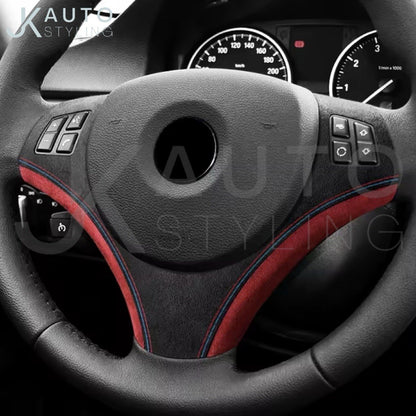 BMW 3 Series E90 E92 E93 M Sport Black & Red Alcantara Steering Wheel Trim Cover
