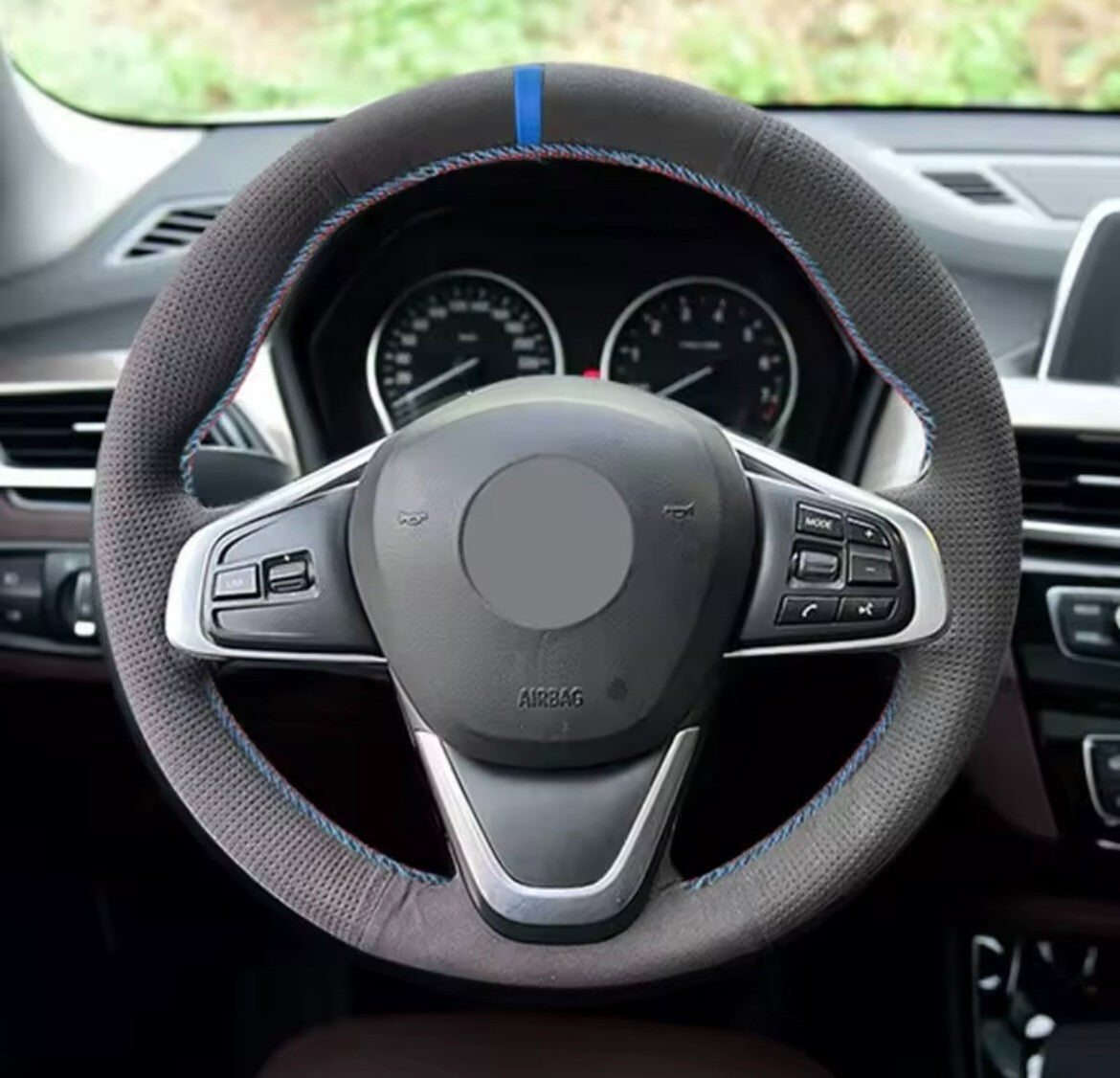 BMW F45 F46 X1 F48 X2 F39 Faux Suede Steering Wheel Cover Self Stitch Blue Red