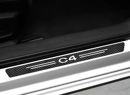 4pcs Citroen C4 Carbon Fibre Effect Car Door Sill Protective Strips