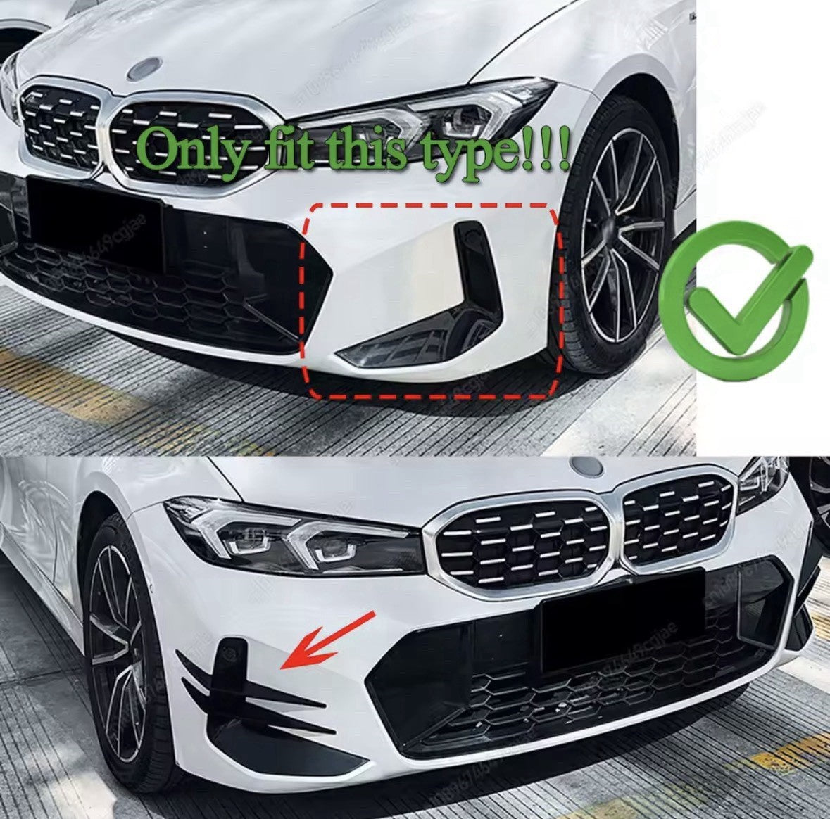 Gloss Black Front Bumper Canards 4pcs For BMW 3 Series G20 G21 G28 2022-2024 LCI