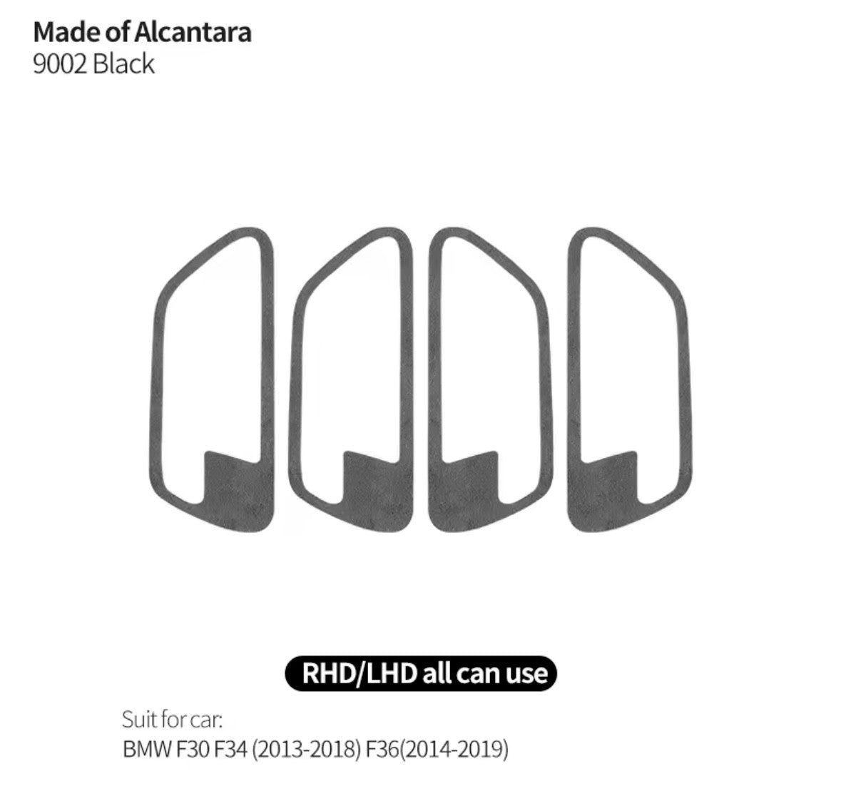 BMW 3 4 Series F30 F32 F33 F36 2014-19 Alcantara Interior Door Handle Trim 4pcs