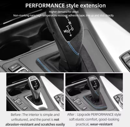 BMW 1 2 3 4 Series Alcantara Automatic Gear Base Surround Cover Blue Line