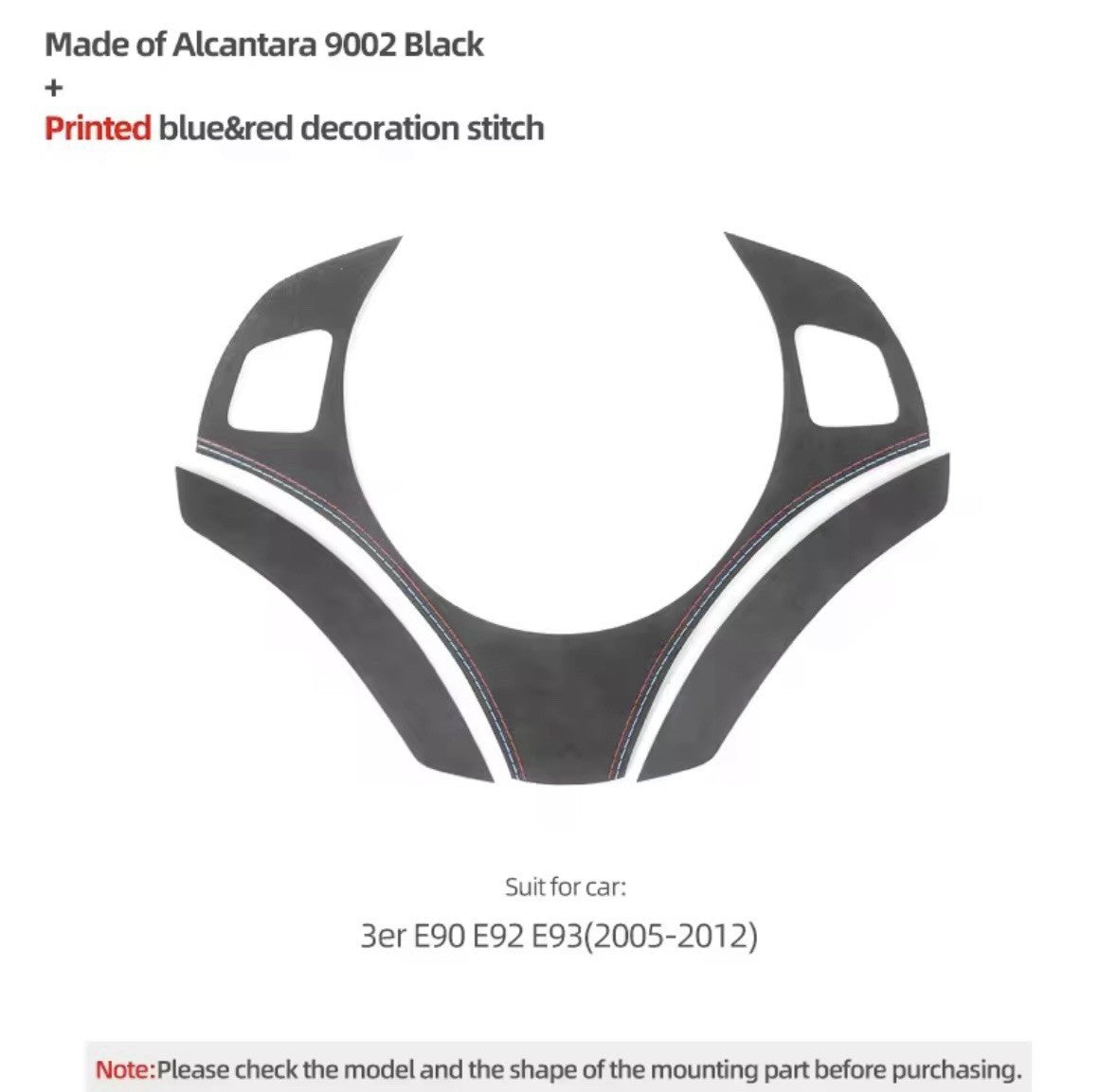 BMW 3 Series E90 E92 E93 M Sport Black Alcantara Steering Wheel Trim Cover