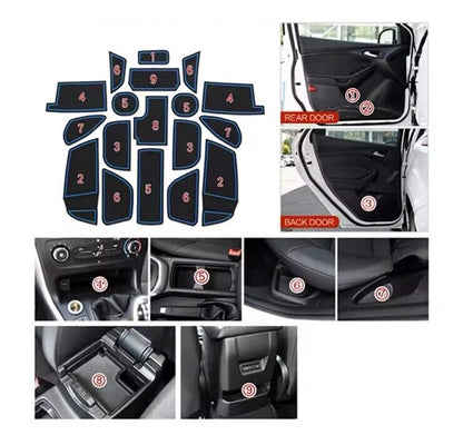 Ford Focus MK3.5 2015-2018 Interior Trim Anti Slip Rubber Mats Black Red 18pcs