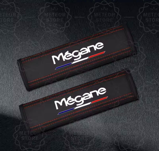 Renault Megane PU Leather Seatbelt Shoulder Cover Pads Black & Red 2pcs Interior