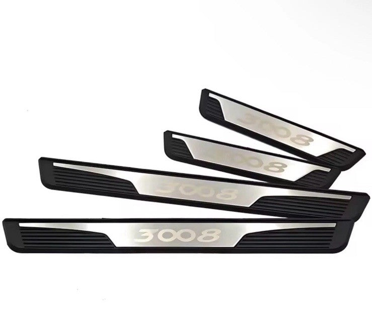Peugeot 3008 Stainless Steel Door Sill Protector Scuff Plates Silver Black 4pcs