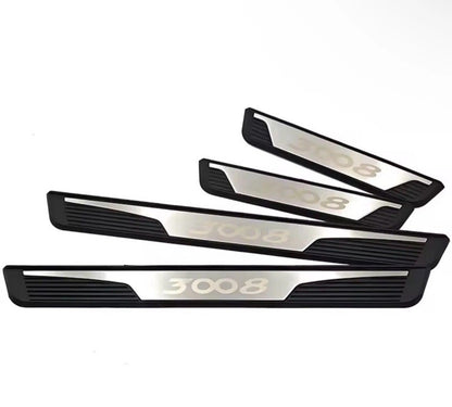 Peugeot 3008 Stainless Steel Door Sill Protector Scuff Plates Silver Black 4pcs