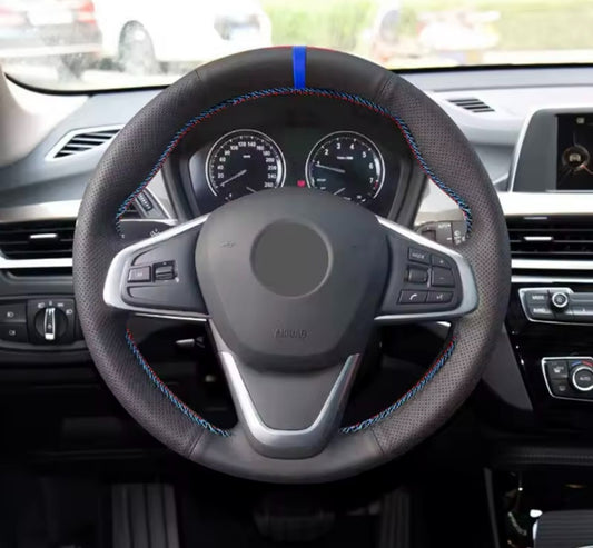 BMW F45 F46 X1 F48 X2 F39 Faux Leather Steering Wheel Cover Self Stitch Blue Red
